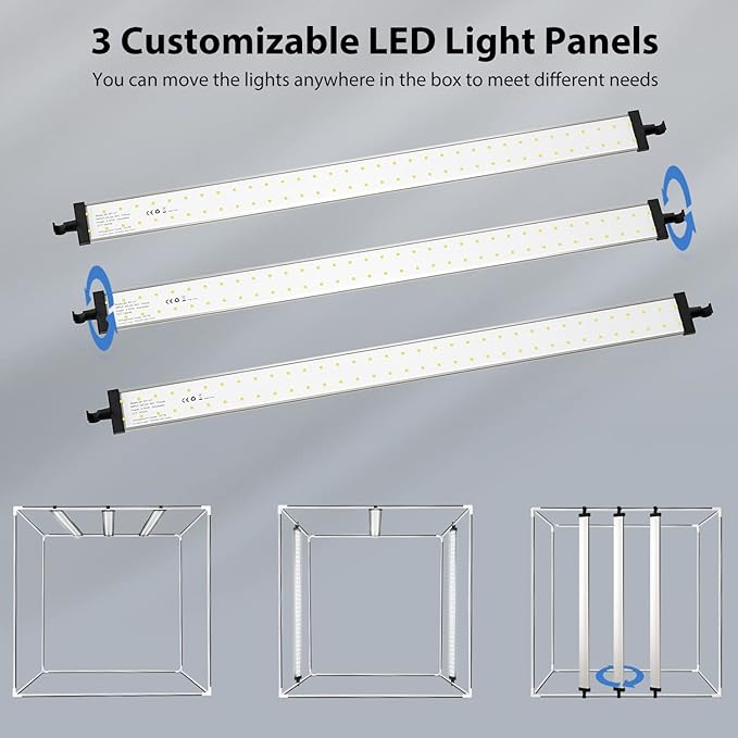 Takerers Photo Studio Light Box,39x39 Inch/100x100cm 210 LED Professional Photo Background Shooting Tent with 3 Stepless Dimming Light Panel, Lightbox with 5 Color Backdrops for Product Photography