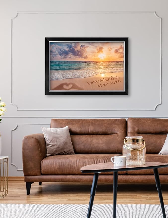 IPIC - "Forever Together Personalized Framed Wall Art, Custom Beach Scene with Name and Date in Sand, A Personalized Gift for Couple, Wedding, or Anniversary, Coastal Home Decor, Ready to Hang