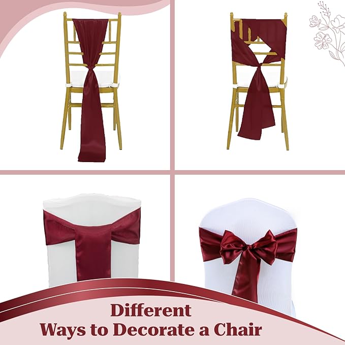VDS Satin Chair Sashes Chair Cover Back Tie Sateen Bows Ribbon for Wedding Birthday Graduation Engagement Ceremony Event Party Banquet Venue Hotel All Dining Chair Decoration (250PC) (Maroon)
