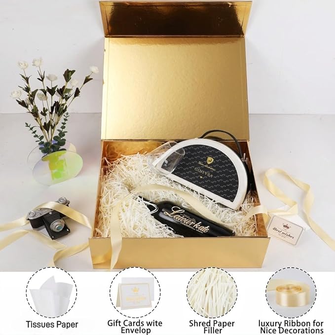 UoeRing 1 Extra Large Gold Gift Box 17x14.5x6 inch Luxury Gift Box for Presents with Magnetic Closure Lid Collapsible,Birthday,Christmas,Contains Card, Ribbon,Tissue Paper,Shredded Paper Filler