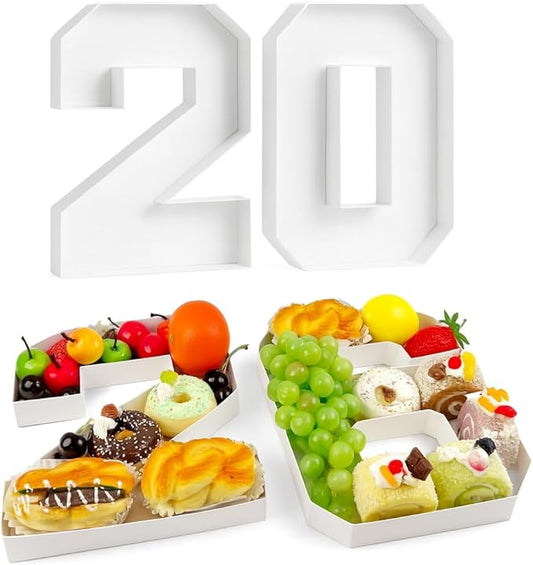 2026 Number Charcuterie Board Set – 4 Fillable Food Trays for Graduation Party, Birthday and Christmas – White Cardboard Number Boxes for Snacks, New Years Serving Tray Tabletop Christmas Decor