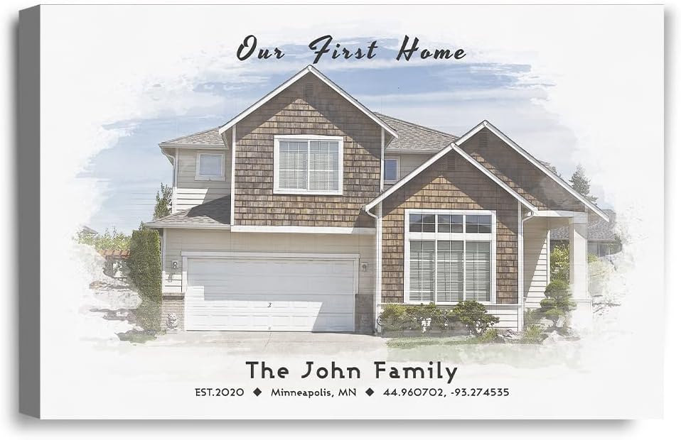 IPIC - Custom Watercolor House Portrait. Watercolor House Painting Personalized Housewarming Gift Custom Giclee Print Includes Names and the Special Date. W 30" x H 20" Ready to Hang.