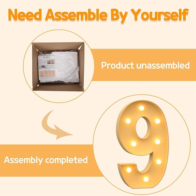 Marquee Numbers 3 Feet Tall Large Light Up Numbers 9th 90th On Cloud 9 Birthday Decorations Big Yellow Light Outdoor Anniversary Decorations Balloon Arch Kit Party Backdrop 9