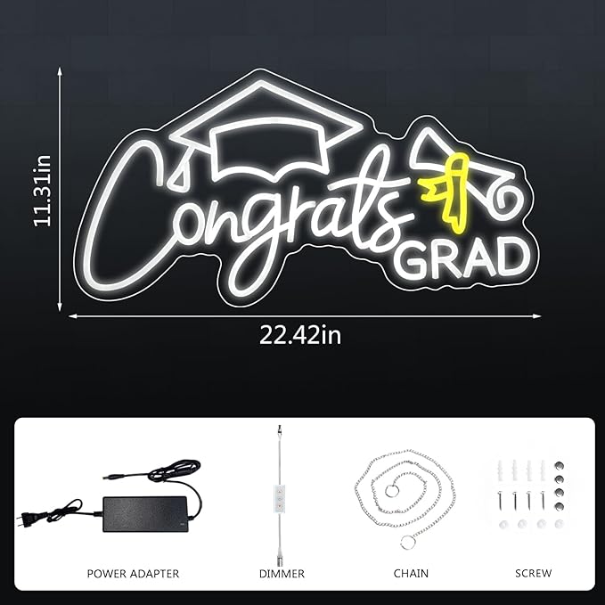 Congrats Grad Neon Sign Congrats Neon Lights Signs for Wall Decor with Dimmable Backdrop LED Light Up Signs for Party, Photos, Class of 2026 Celebrations, Graduation Gift