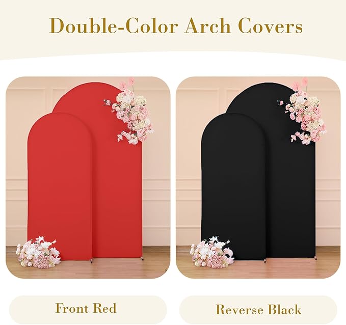 Black Red Photo Arch Backdrop Cover Set of 2 Spandex 7.2 and 6ft Arch Covers Stretchy Backdrop Birthday Party Arch Stand Covers for Baby Shower Wedding Retirement Banquet Background Decorations
