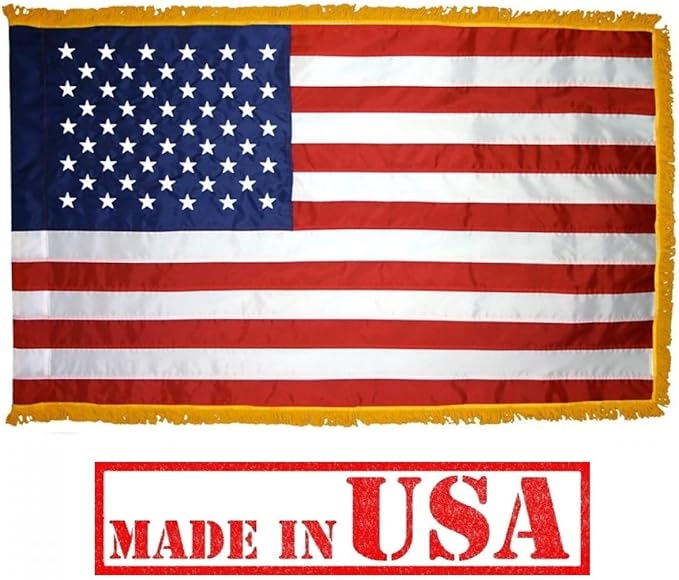 US Flag Factory 7 FT American Flag Indoor Set with Wood Pole - Complete Presentation Set
