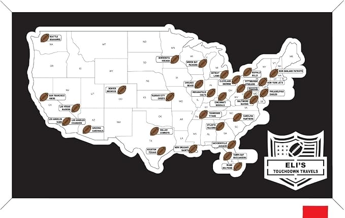 Custom Football Stadium Map Tracker – Personalized Travel Gift for Football Fans, Men, Fathers Day, Retirement, Football Wall Decor (Standard & Large Sizes)