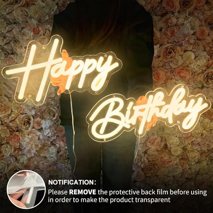 Happy Birthday Neon Sign, 31"x15"Happy Birthday Led Sign for Backdrop Party Wall Decor with Dimmable Switch - Brightness Adjustable 2PCS Happy Birthday Light Up Sign Party Decoration (USB Powered)