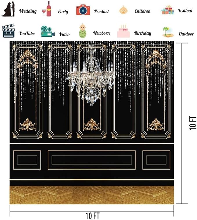 20s Backdrop, Roaring 1920s The Great Gatsby Party Photography Background, Vintage Dance Prom 10x10ft Photo Shoot Booth Props, Cake Table Decor