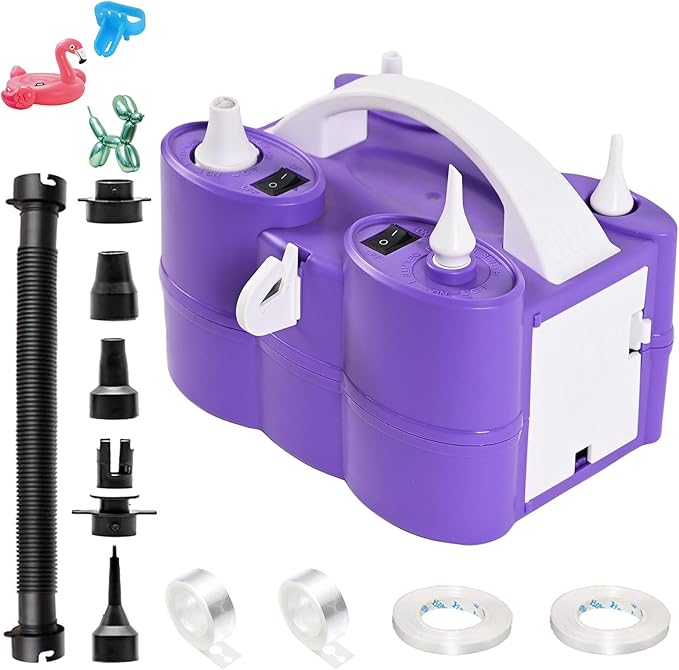 Electric Balloon Pump, 3-in-1 Portable Air Pump for Inflatables and Balloons, Dual Nozzle Balloon Blower Machine for Latex 260q Foil Balloons 110V Inflator Deflator for Pool Floats Air Mattress