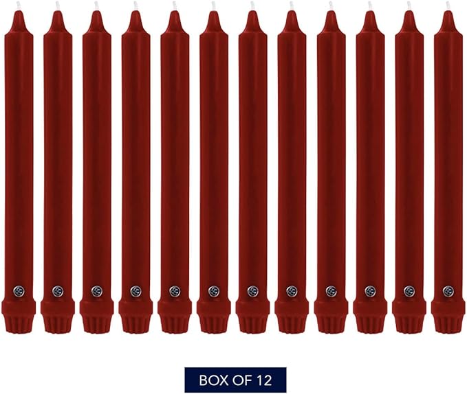 Colonial Candle Unscented Taper Candle, Classic Collection, Traditional Cranberry, 12 In, Pack of 12 - Up to 10 Hours Burn