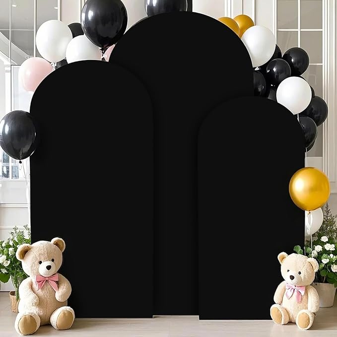 6FT 6.6FT 7.2FT Metal Arch Stand and Cover Set of 3 Black Arch Stand Cover Round Top Arch Backdrop Stand with Spandex Arched Cover Stretchy for Birthday Party Ceremony Graduation Decor