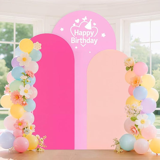 Set of 3 Arch Cover Pink Arched Backdrop Cover 6FT 5FT 4FT Wedding Arches Backdrop Stand Covers Spandex Chiara Backdrops Arch Covers for Birthday Party Bridal Baby Shower Ceremony Decorations