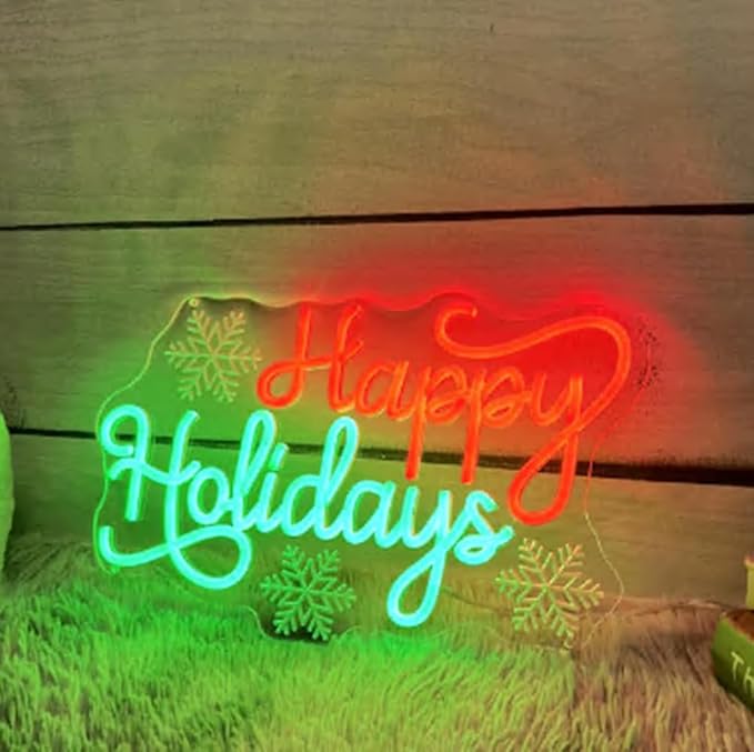 Happy Holidays Snowflakes Neon Sign, Custom Merry Christmas LED Neon Light, New Year Holidays 2026 Party Home Wall Decor, Xmas Gift Size:22 x 13 inches