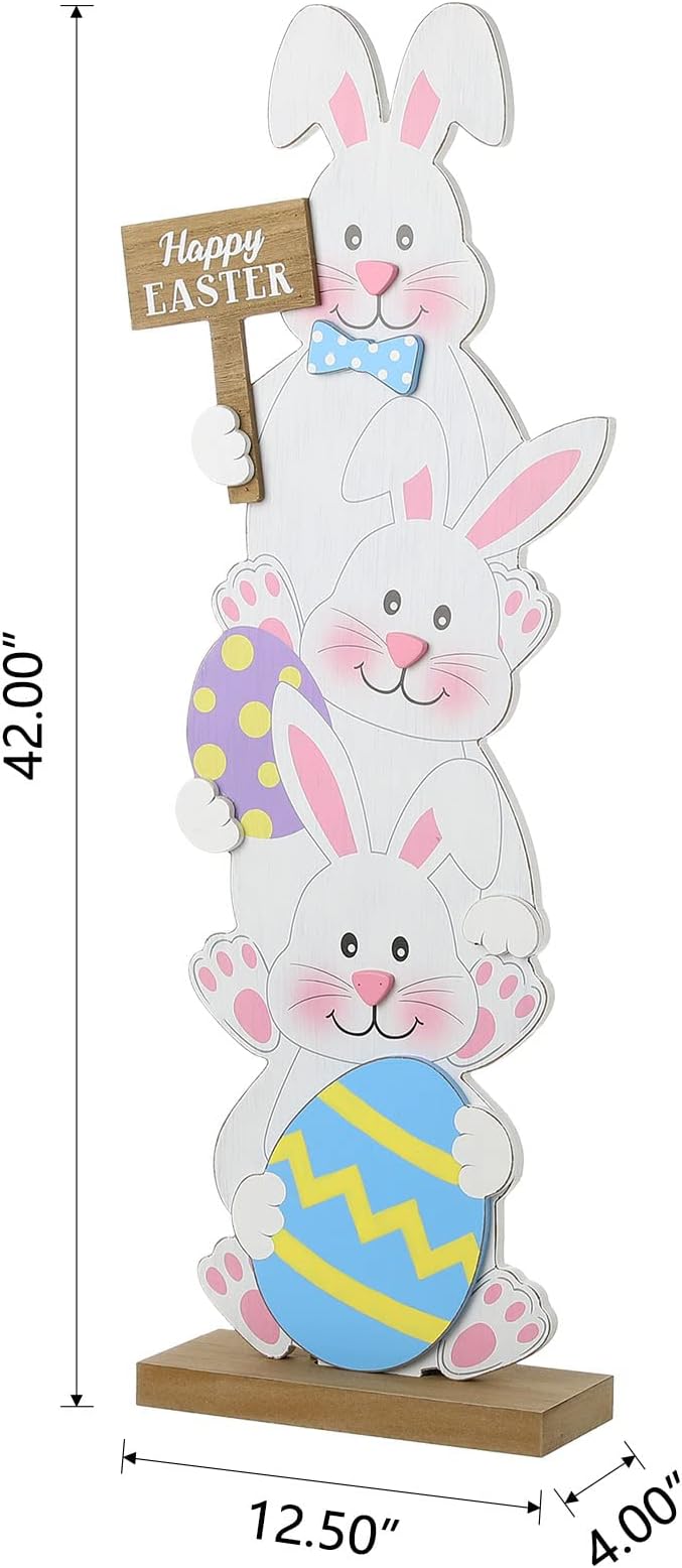 Glitzhome 30''H Easter Wooden Bunny Porch Decor, Standing Bunny Sign Decoration for Home or Yard