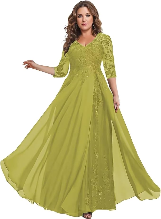 Long Sleeve Mother of The Bride Dress for Wedding Chiffon Lace Applique Formal Gowns BOF163