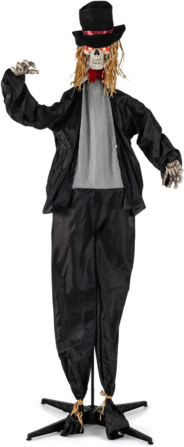 BECOMFORT 7.2 FT Halloween Animatronics, Sound-Activated Skeleton Groom with Glowing Eyes, Creepy Sounds, Moving Head & Posable Arms, Animated Halloween Props Decoration for Indoor & Outdoor