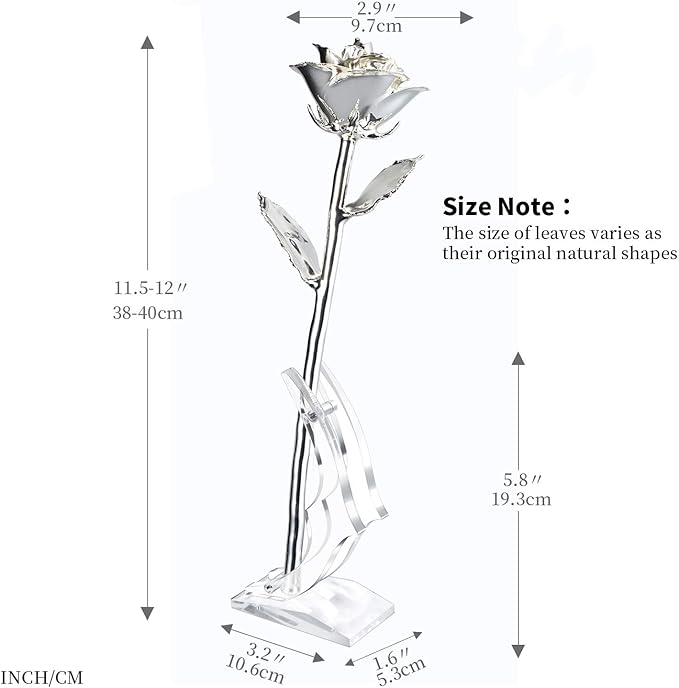 Silver Rose, Silver Dipped Rose Made from Real Rose Best Gifts for her and 25th for Wife, Silver with Stand
