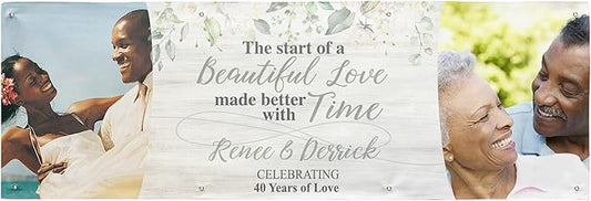 Let's Make Memories Personalized Banner - Anniversary Party Decor - Customized Banner - Any Message - Indoor/Outdoor Vinyl - Now and Then Photos - 8 ft