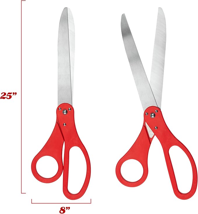 Deluxe Grand Opening Ribbon Cutting Ceremony Kit - 25" Giant Scissors with Red Satin Ribbon, Banner, Bows, Balloons & More