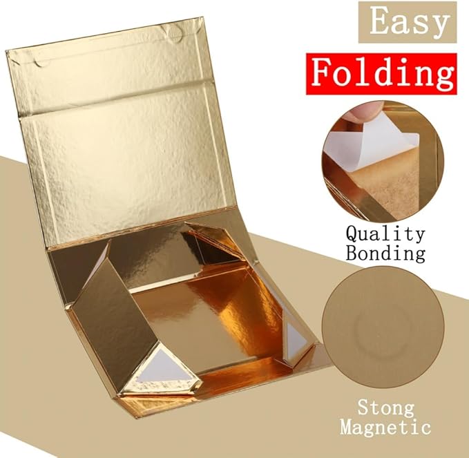 UoeRing 3 Pack Extra Large Gold Gift Box 20x16x7 inch Luxury Gift Box for Presents with Magnetic Closure Lid Collapsible,Birthday,Christmas,Contains Card, Ribbon,Tissue Paper,Shredded Paper Filler