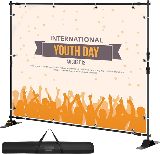 VEVOR Backdrop Banner Stand 8 x 8 Ft Adjustable Heavy Duty Background Stand with 1 Carrying Bag, Backdrop Stand for Parties Wedding Photo Booth Trade Show