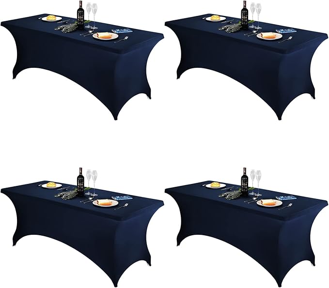 FORLIFE Spandex Table Covers - 4Pack Fitted Tablecloth, Universal 6ft Rectangular Stretch Patio Table Cover, for Wedding, Banquet, Party (Navy)