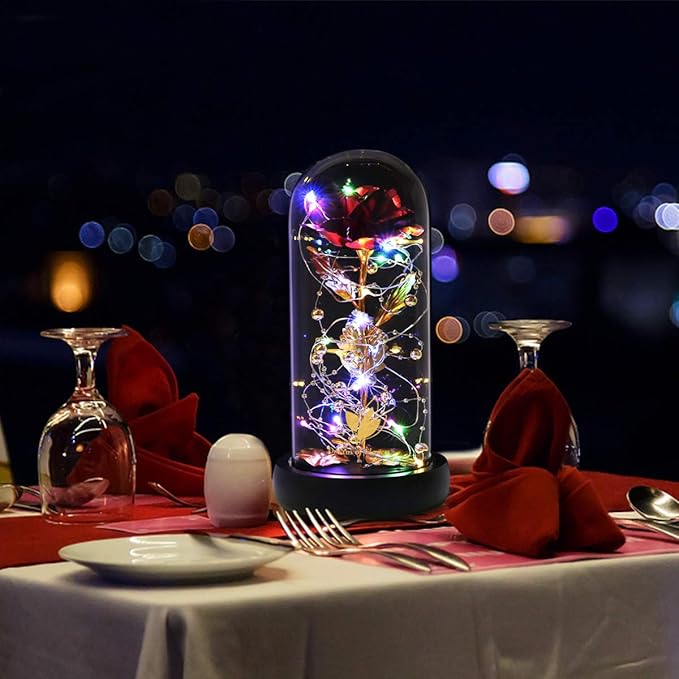 Valentines Day Gifts for Her,Valentines Gifts for Women,Flowers for Delivery Prime,Flower Galaxy Artificial Flower Light Up Rose in A Glass Dome,Anniversary Mothers Day, Birthday Gifts