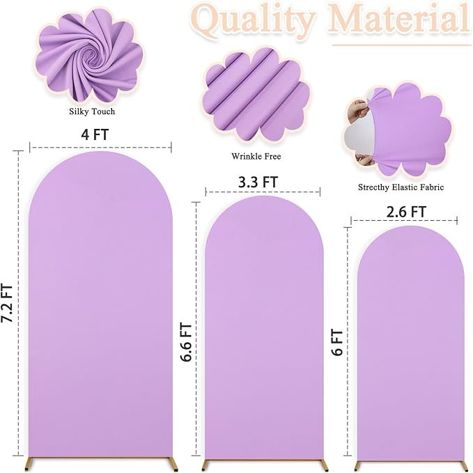 7.2ft 6.6ft 6ft Arch Covers Lavender Wedding Arch Cover Set of 3 Balloon Arch Spandex Cover Purple Arch Backdrop Cover Round Top Chiara Backdrop Cover for Happy Birthday Party Arch Decoration