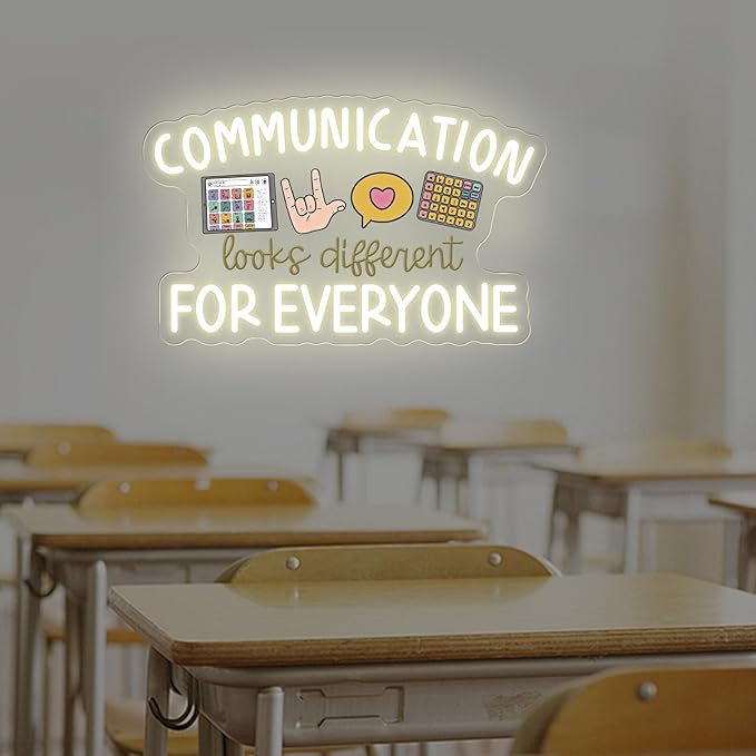 Communication Looks Different For Everyone Neon Sign, Speech Therapy LED Light, Welcome to Speech Room Sign,Therapy Classroom, 16.5"x10.4"