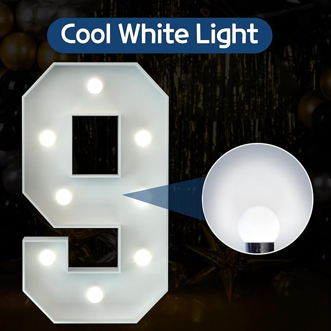 Marquee Numbers 3 Feet Tall Big Light Up Numbers 9th 19th 90th Happy Birthday Decorations White Anniversary Party Decor Large Cardboard Prop Backdrop Sign 9