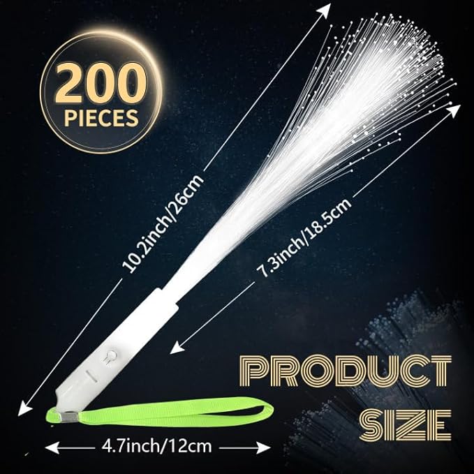 200 PCS White LED Fiber Optic Wands, Glow Sticks for Wedding, Bar DJ, Halloween & New Year