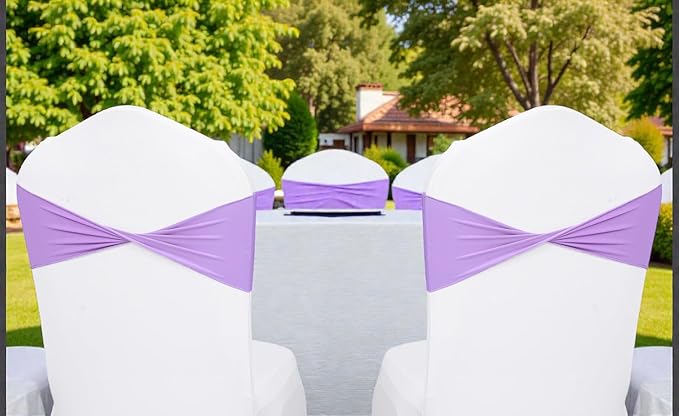 VDS Pack of 75 PCS | Lavender | Spandex Chair Sashes Bows Without Buckle | Stretch Elastic Banquet Universal Folding Chair Band Tie with for Wedding Party Conference Celebration Event Decoration