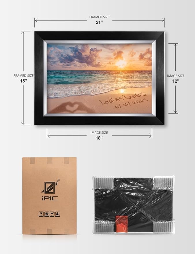 IPIC - "Forever Together Personalized Framed Wall Art, Custom Beach Scene with Name and Date in Sand, A Personalized Gift for Couple, Wedding, or Anniversary, Coastal Home Decor, Ready to Hang