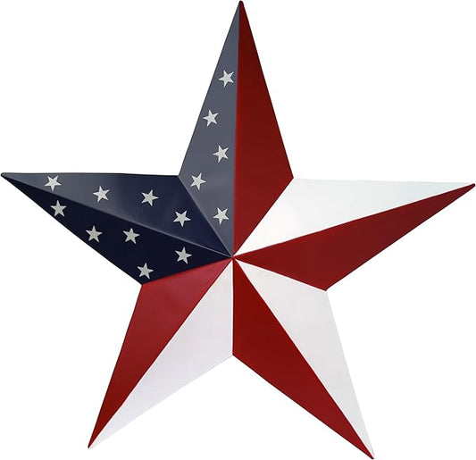 JoyEvy American Barn Star US Flag Stars Indoor Outdoor Decor, Metal Patriotic Star Wall Decoration, Texas Stars for Outside Rustic Vintage Western Country Home Farmhouse Wall Ornament(19.4inch)