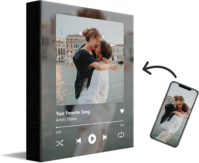 Personal-Prints CUSTOM SONG | Custom Song Title and Photo Wedding Wall Art Gift | Personalized Photos & Song | Anniversary, Wedding, Valentine's Day Gift (11"x14" Stretched Canvas)