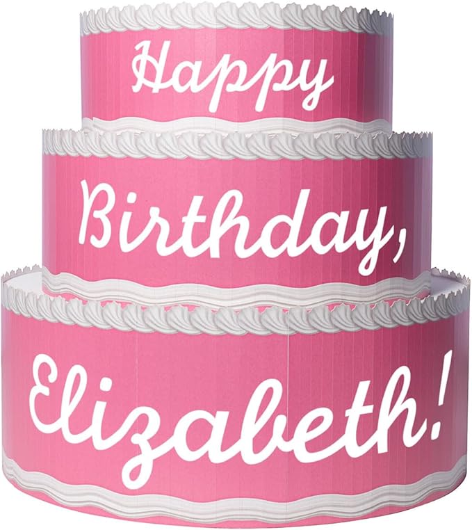 Anderson's Pink & White Personalized Pop-Out Birthday Cake, Life-Size Faux Cake with Fun Font, Custom Name, Surprise Reveal Prop for Milestone Parties, Photo Ops, Store or Business Events, 4'x4'