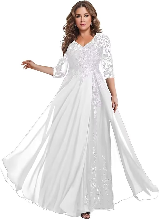 Long Sleeve Mother of The Bride Dress for Wedding Chiffon Lace Applique Formal Gowns BOF163
