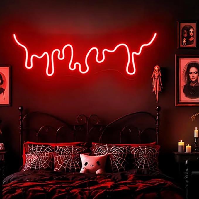 Blood Drip Neon Sign, Dripping Blood Neon LED Wall Light, Horror Room Decor, Halloween Party art Sign Size:21in x 7.3in