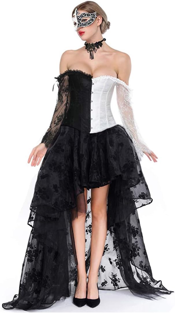 Kimring Women's Steampunk Victorian Off Shoulder Corset Top with High Low Skirt