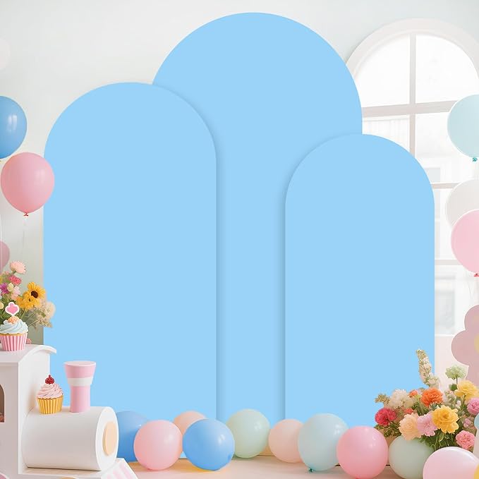 Backdrop Arch Stand with Cover 6&6.6&7.2ft Baby Blue Backdrop Arch Cover Set of 3 Metal Arch Backdrop Stand and Covers Set Gold Wedding Arched Frame for Wedding Party Banquet Event Decor