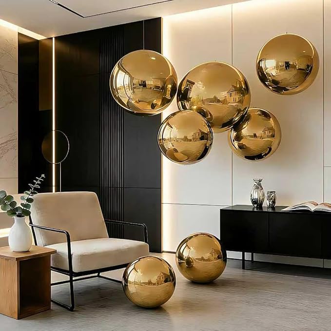 Gold Inflatable Big Mirror Ball Gold Shiny Balls Large Hanging & Standing PVC Disco Bubble Balloon for Christmas, Birthday, Party, Wedding, Decoration, Other Events (1 Pcs, 59in Without Pump)
