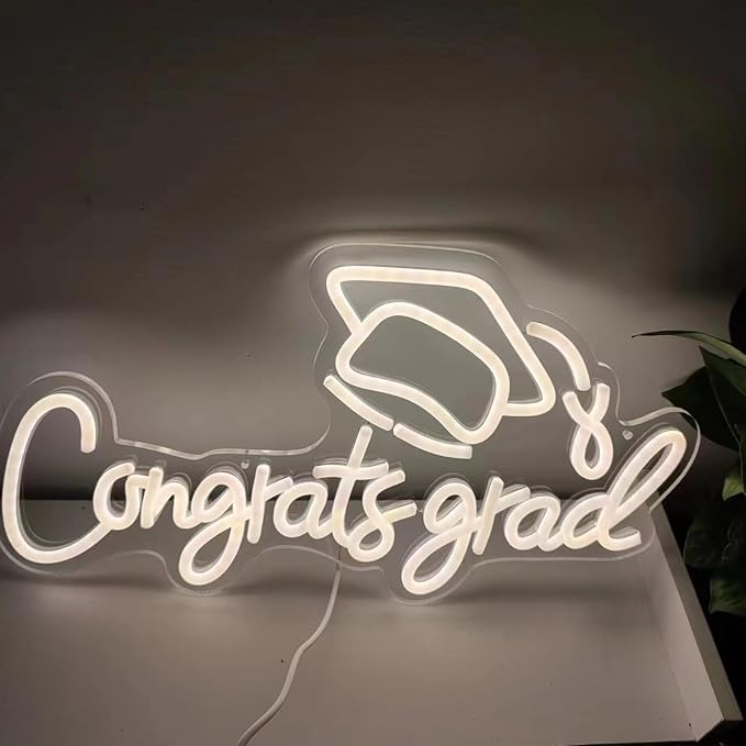 LED Acrylic Congrats Grad Neon Sign Dimmable Congrats Grad Banner Graduation Decorations Class of 2025 for Party Room Dorm Backdrop Celebration Gifts(Warm White)