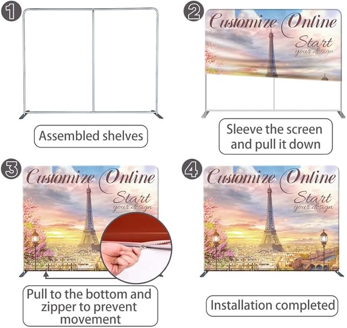 Customize Exhibition Tension Fabric Store Sign Holders Display Stand Frame and Benner Set - Double Sided Printing 7.5×20 FT