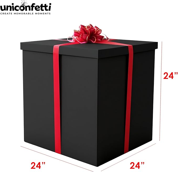 Giant Gift Box Black 24x24x24in JUMBO Extra Large Cardboard Decorative Box with Lid for Birthday Surprise, Pregnancy Announcement, Gender Reveal, Valentine's Day, Chinese New Year & Other Celebrations