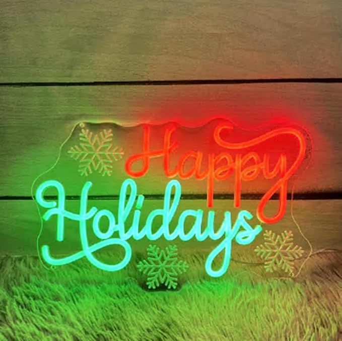 Happy Holidays Snowflakes Neon Sign, Custom Merry Christmas LED Neon Light, New Year Holidays 2026 Party Home Wall Decor, Xmas Gift Size:22 x 13 inches