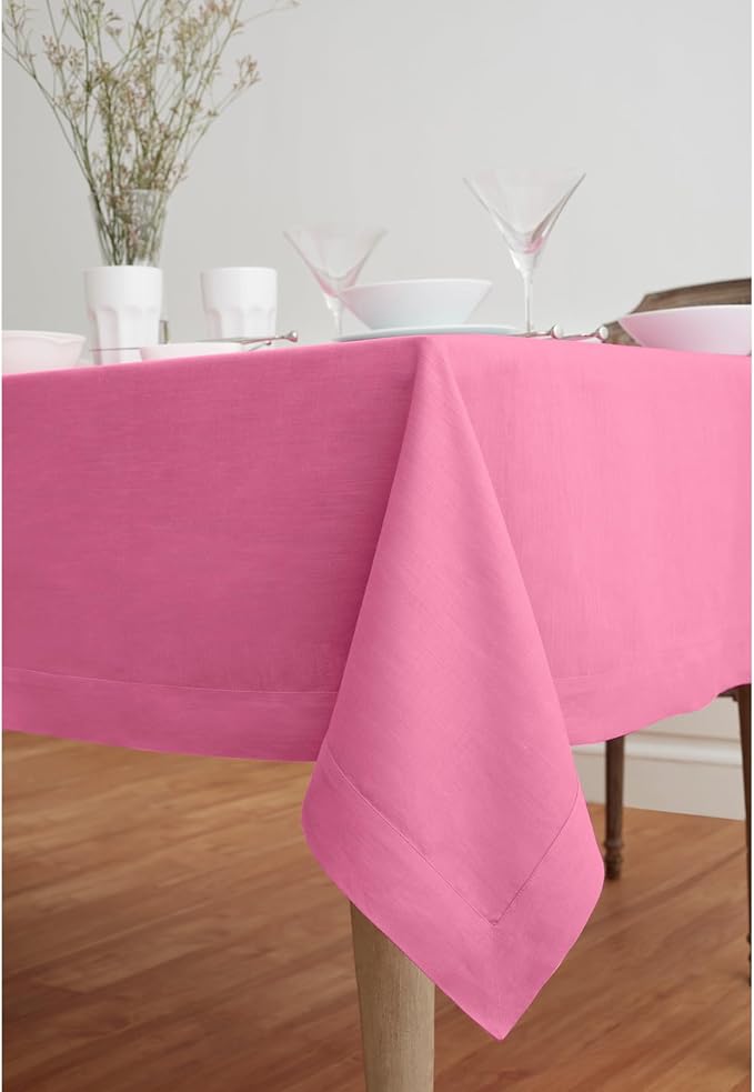 Solino Home Linen Tablecloth for Rectangle Tables 60 x 90 Inch - 100% Pure Linen Flamingo Pink Table Cloth - Fete, Machine Washable Cloth Tablecloth for Valentines, Spring, Easter