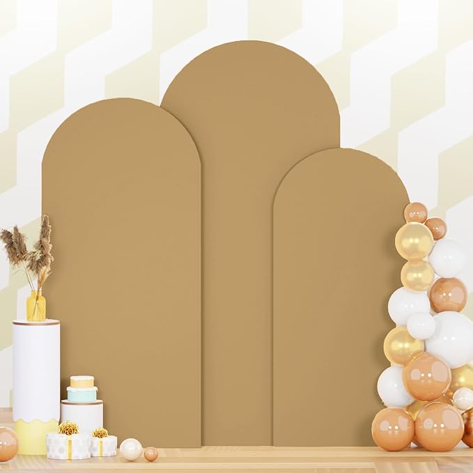 Brown Wedding Arch Cover Set of 3 Arch Cover Fabric 4ft 5ft 6ft Spandex Chiara Backdrop Cover for Arch Stand Tan Arched Backdrop Cover for Birthday Baby Shower Party Arch Stand Cover