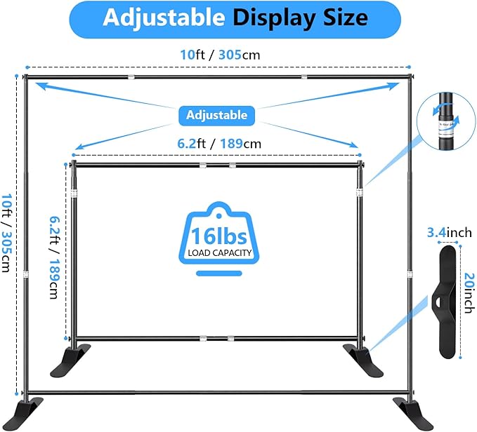 SLOW DOLPHIN Photo Backdrop Banner Stand 10 x 10 Ft Photography Background Stand With Adjustable Telescopic Tube Step and Repeat Frame Stand For Parties Wedding Photo Booth Trade Show,Carrying Bag