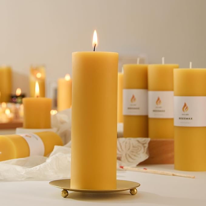 6PCS Pure Beeswax Pillar Candles, 2-Inch Diameter x 6-Inch Height, Natural Unbleached Beeswax, Unscented, Durable & Safe for Home Decor